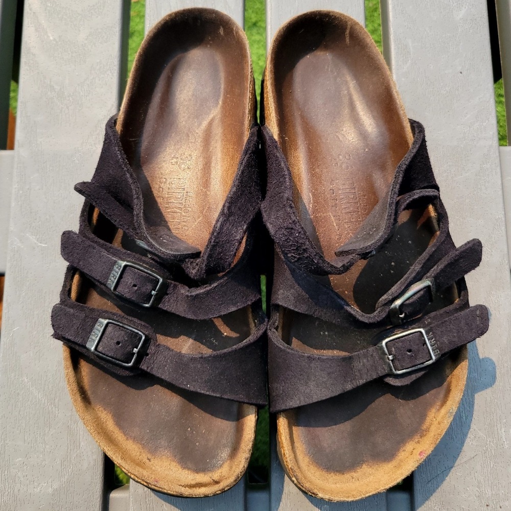 Birkenstock Florida 3 Strap Suede Soft Footbed Sandals Black‎ W 36 Regular Wide